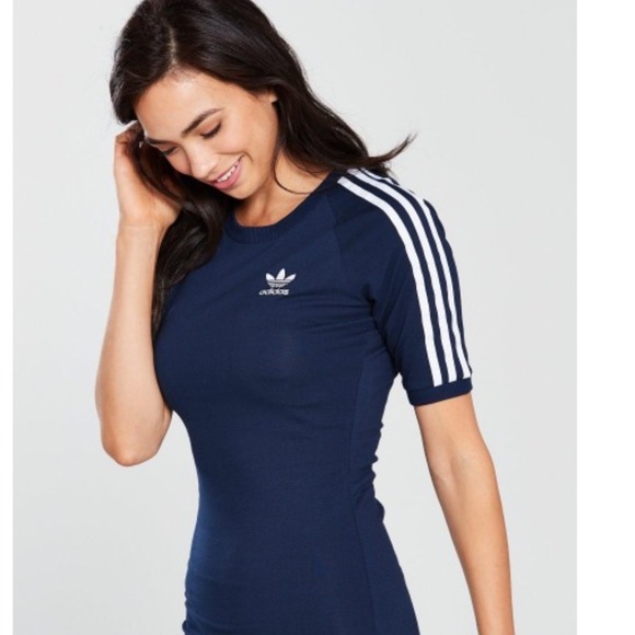 adidas 3 stripe dress navy